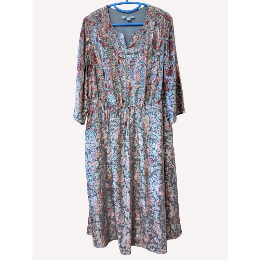 Burnout Velvet Maxi Dress Pastel Fall Colors Pockets Lined Sz XL/1X Whimsigoth